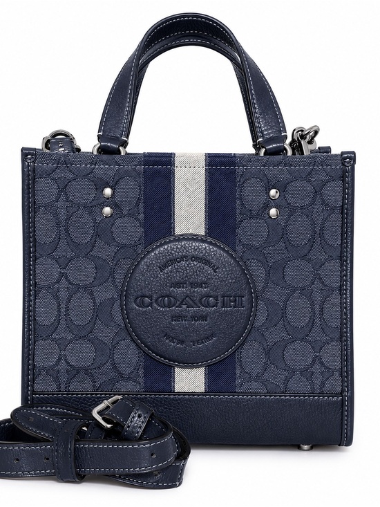 Coach Handbags - Coach Navy Blue and Cream Signature Canvas Tote